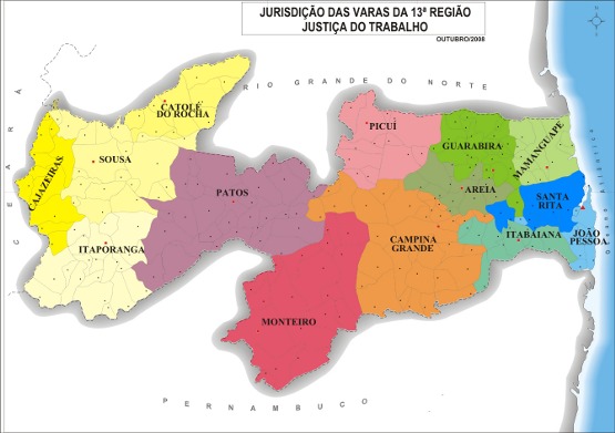 Mapa da paraíba, dividido pelas jurisdições do trt 13ª região Mapa da paraíba, dividido pelas jurisdições do trt 13ª região