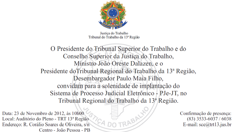 convite para implantação do pje-jt