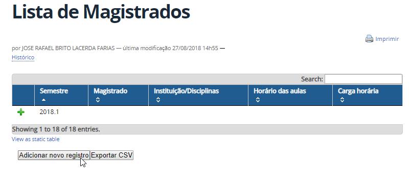 Print da tela que mostra como adicionar um registro